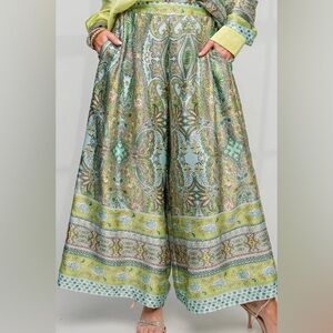 Easel Wide Leg Boho Satin Palazzo Pants